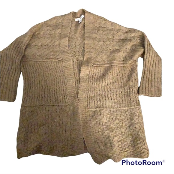 tan long open cardigan sweater wool blend size XL August Silk - Picture 1 of 9